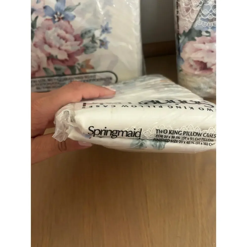 Vintage Springmaid Bridal Bouquet King Sheet Set NOS Floral Lace USA